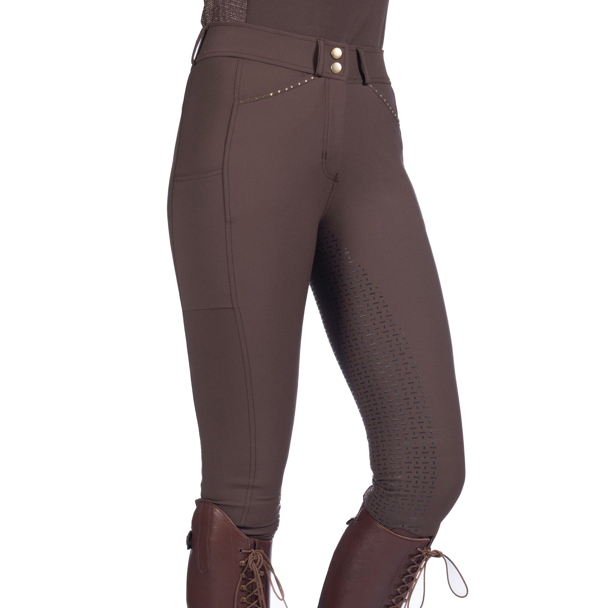HKM Helene Silicone Full Seat Breeches On Model Brown 13495