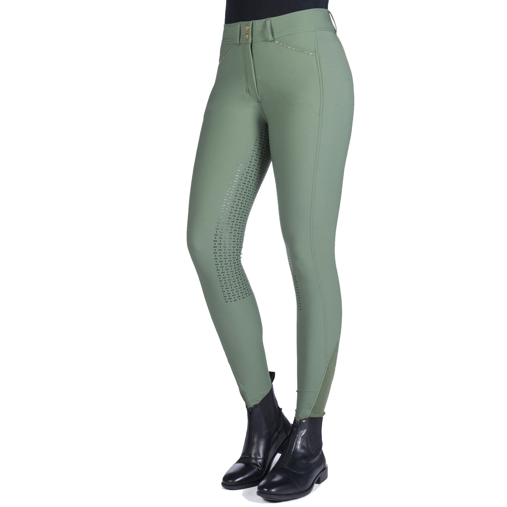 HKM Helene Silicone Full Seat Breeches On Model Deep Green 13495