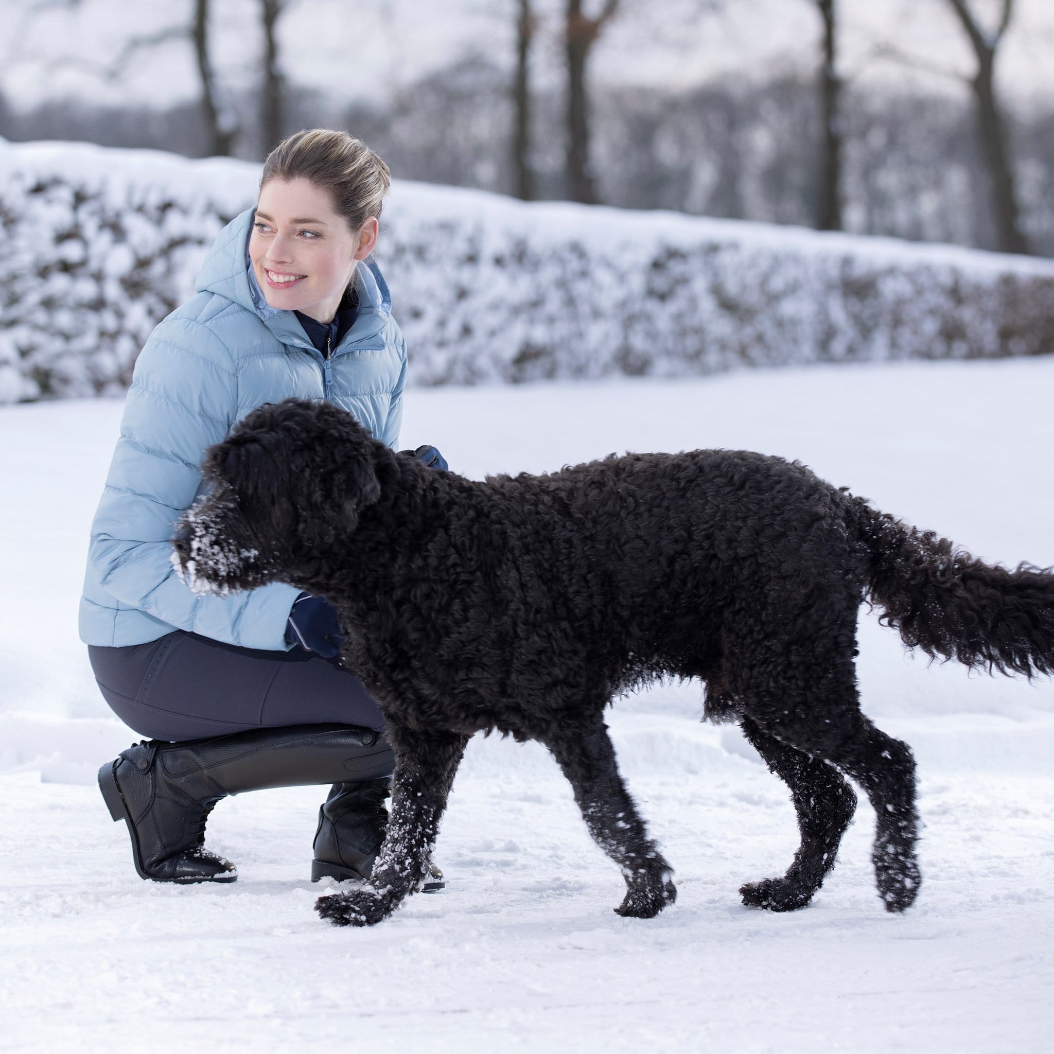 HKM Lena Quilted Jacket 12577 Ice Blue On Model With Dog
