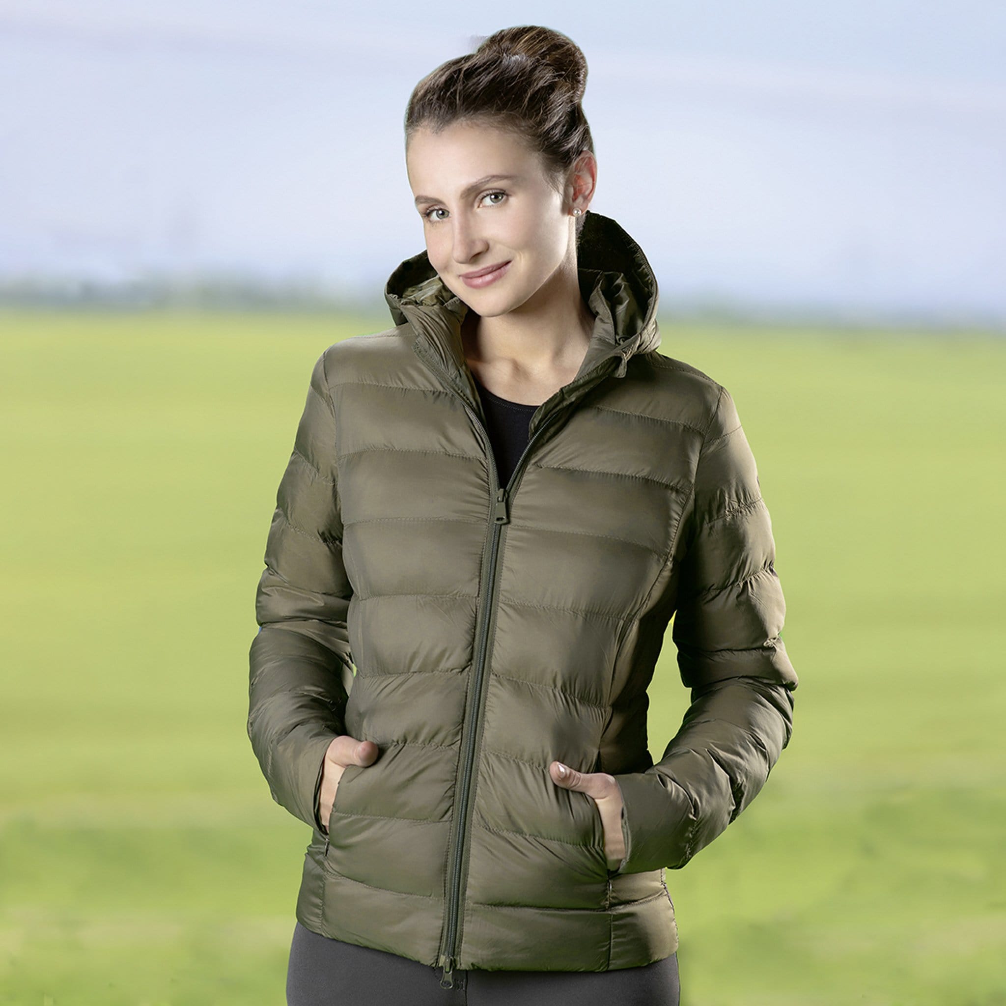 Olive green jacket women's sale with hood