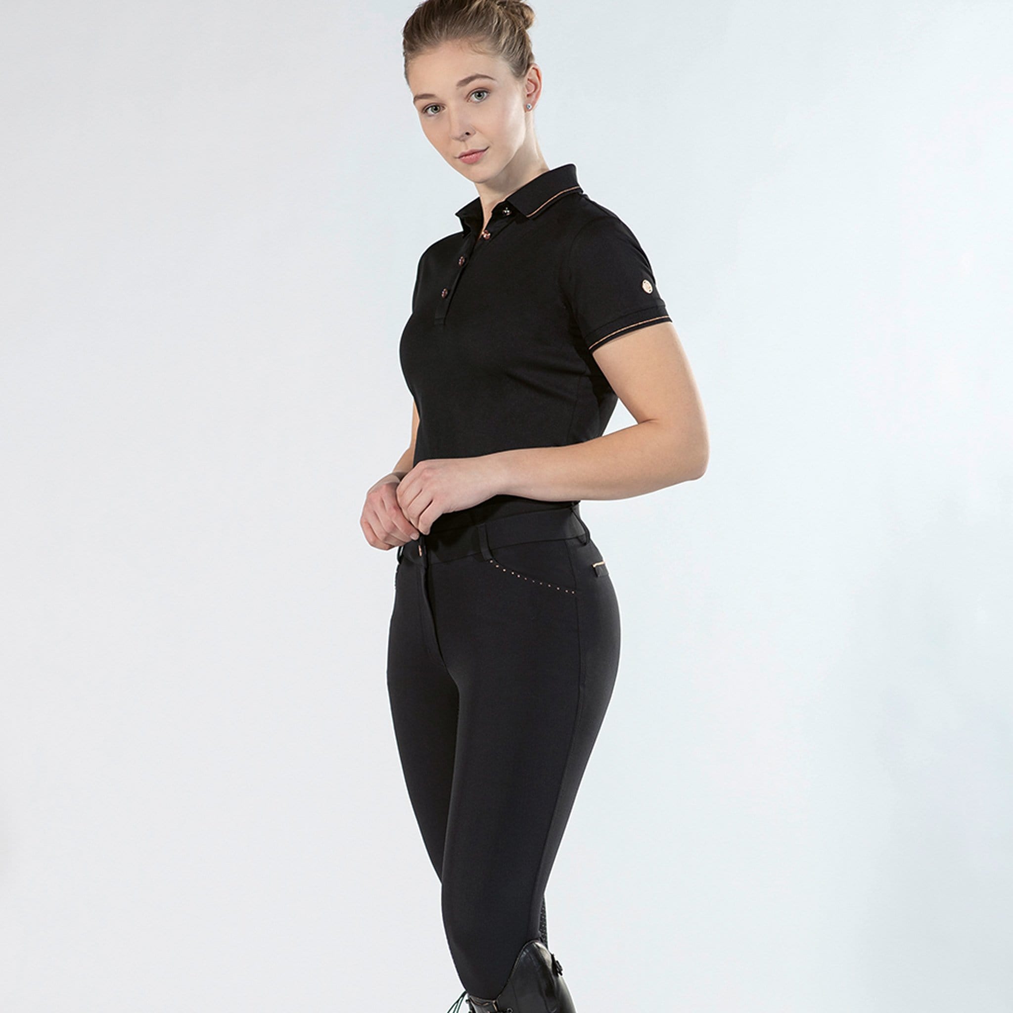 HKM Rose Gold Glamour Silicone Full Seat Breeches Black 11264