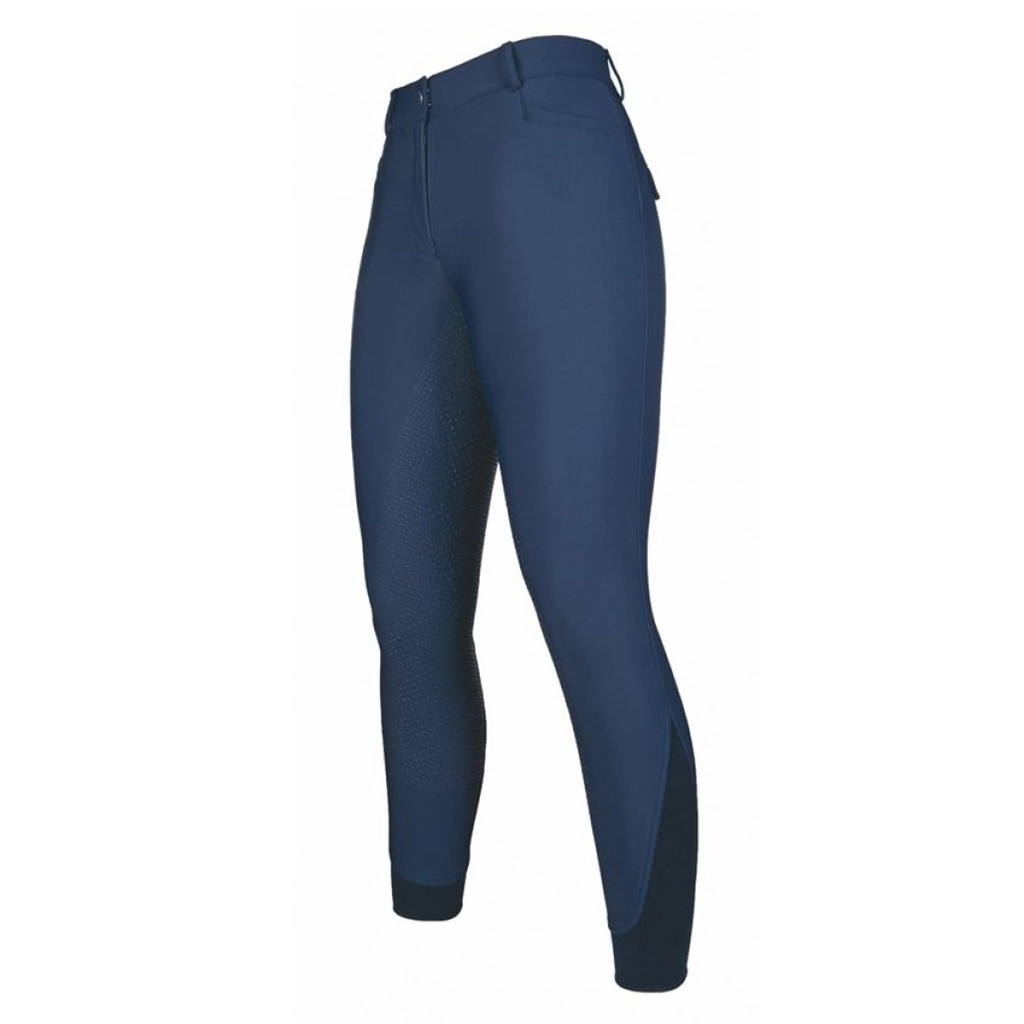 HKM Style Apart Softshell Silicone Full Seat Breeches Navy Deep Blue Front LEft View