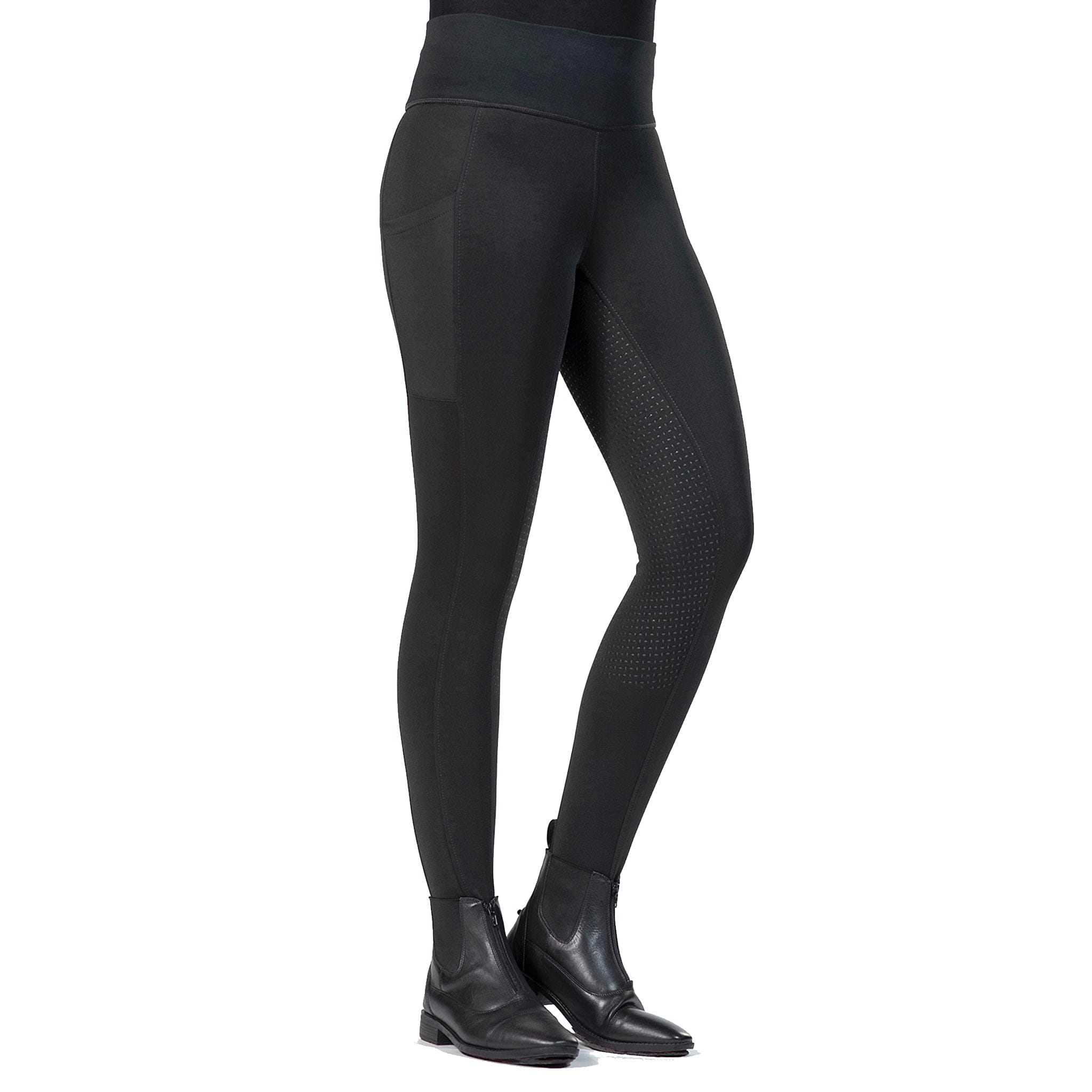 HKM Style Children's Cosy Silicone Full Seat Riding Tights 12964 Black Front On Model