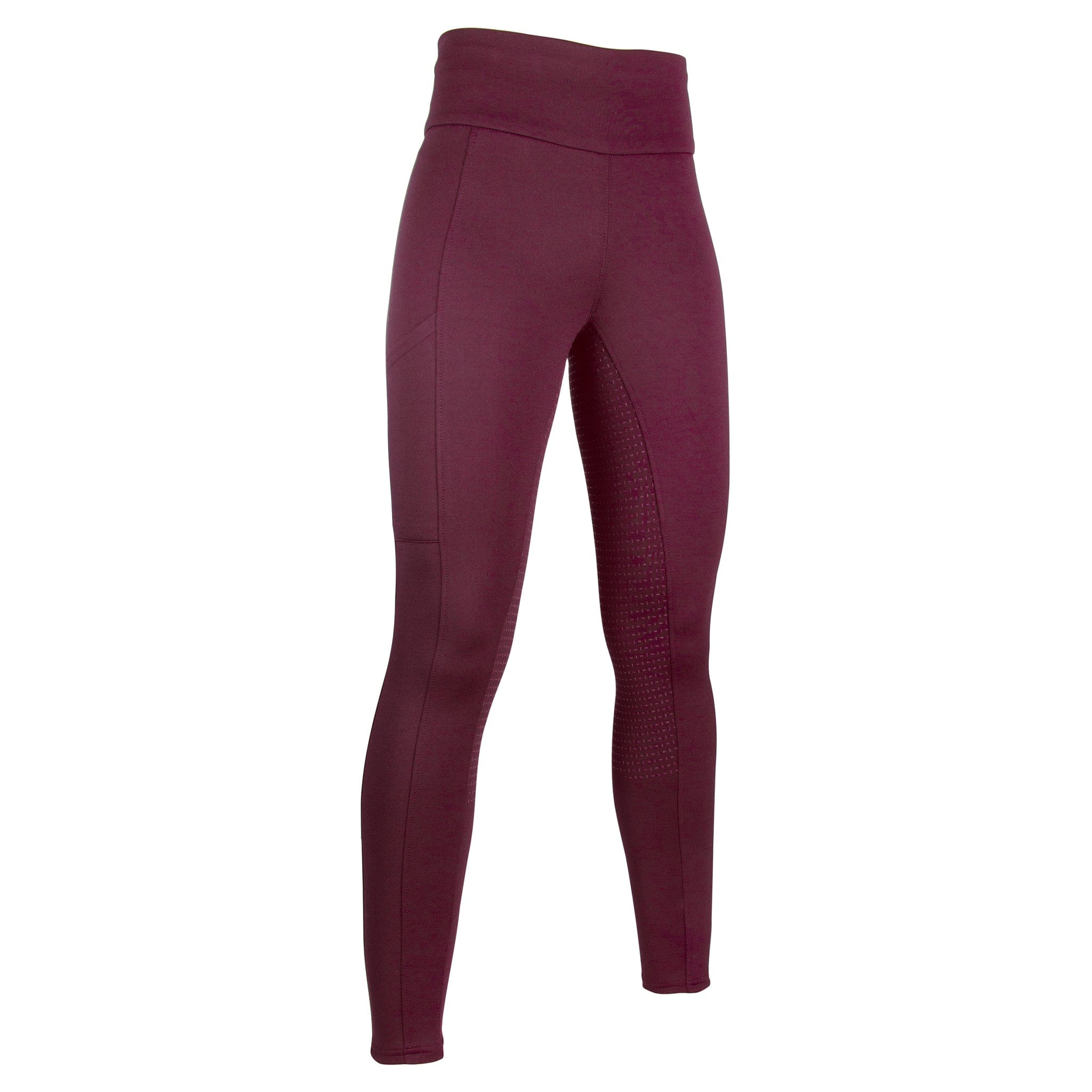 HKM Style Children's Cosy Silicone Full Seat Riding Tights 12964 Burgundy Wine Red Front