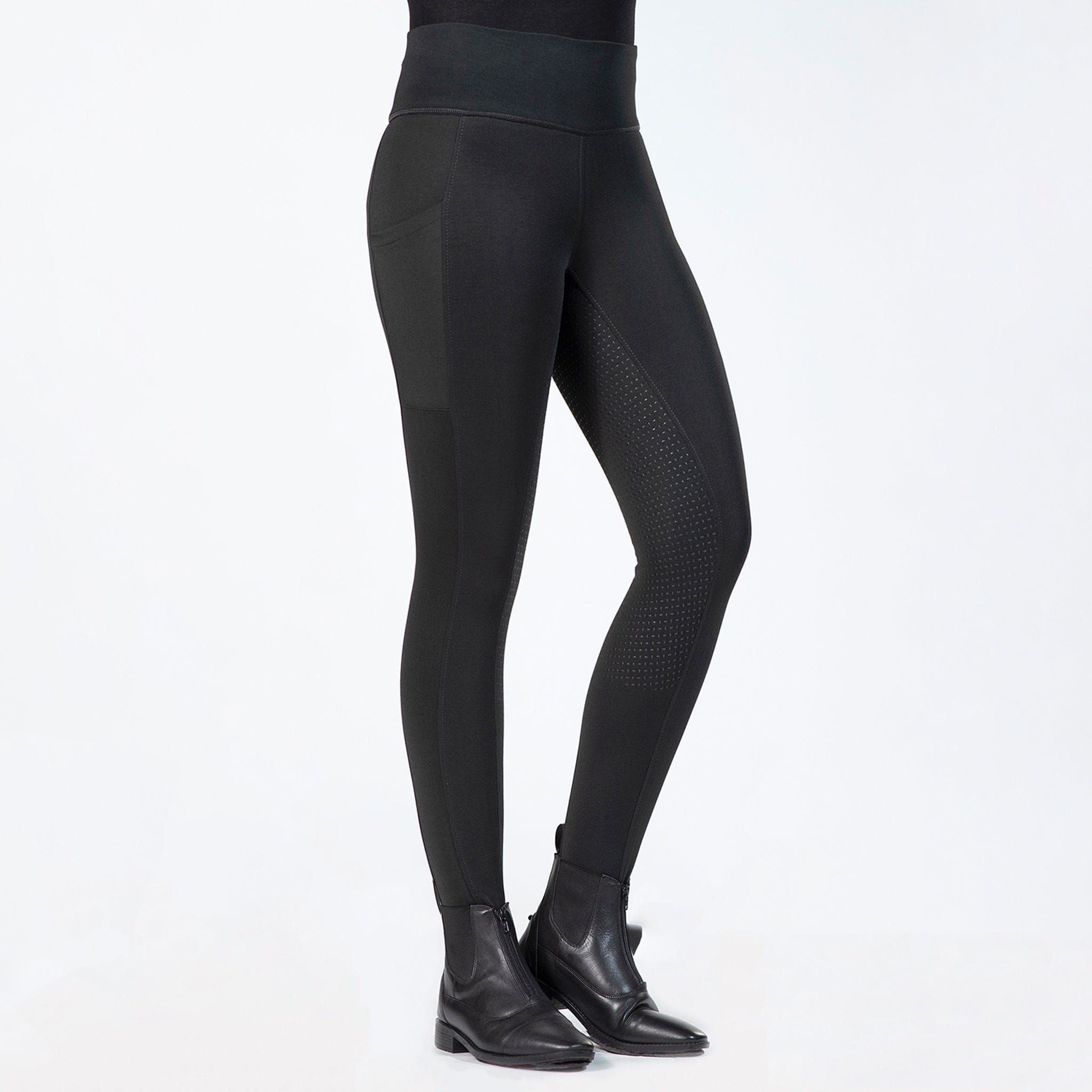 HKM Style Cosy Silicone Full Seat Riding Tights 12964 Black Front On Model