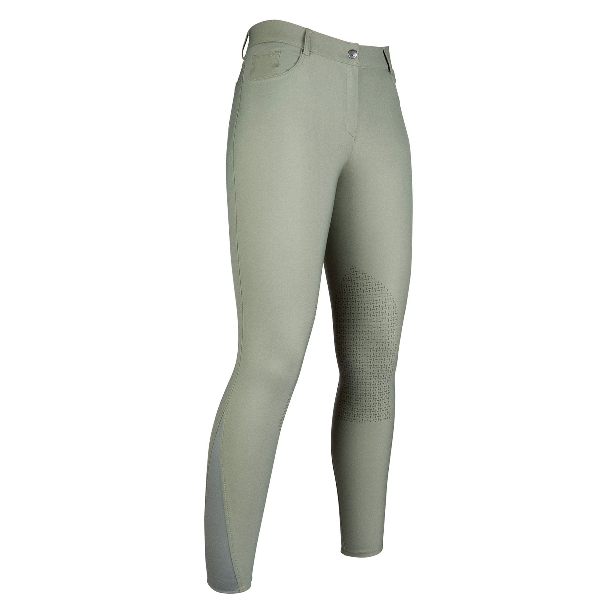 HKM Sunshine Silicone Knee Patch Breeches 12709 Grey-Green Front Right View