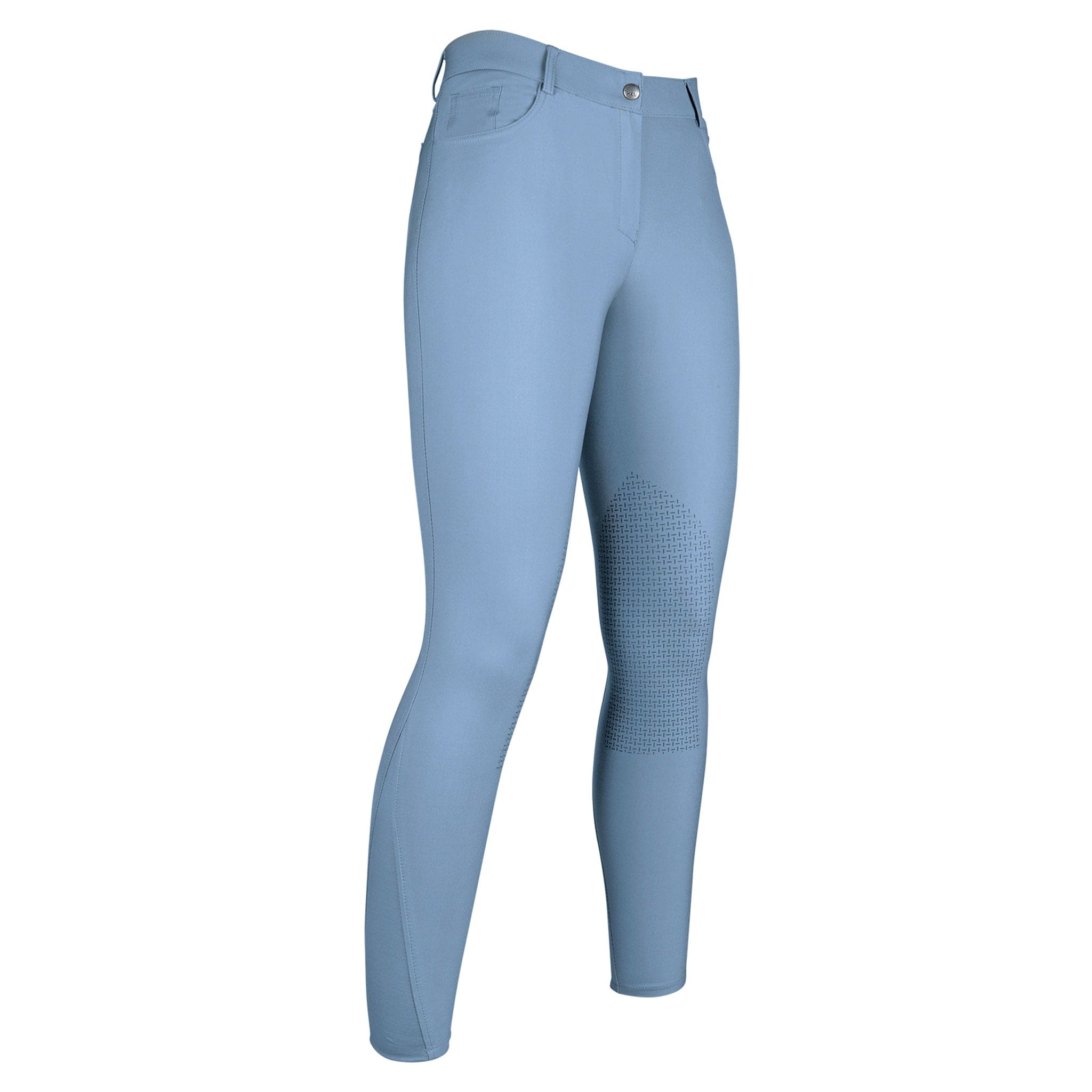HKM Sunshine Silicone Knee Patch Breeches 12709 Jeans Light Blue Front Right View