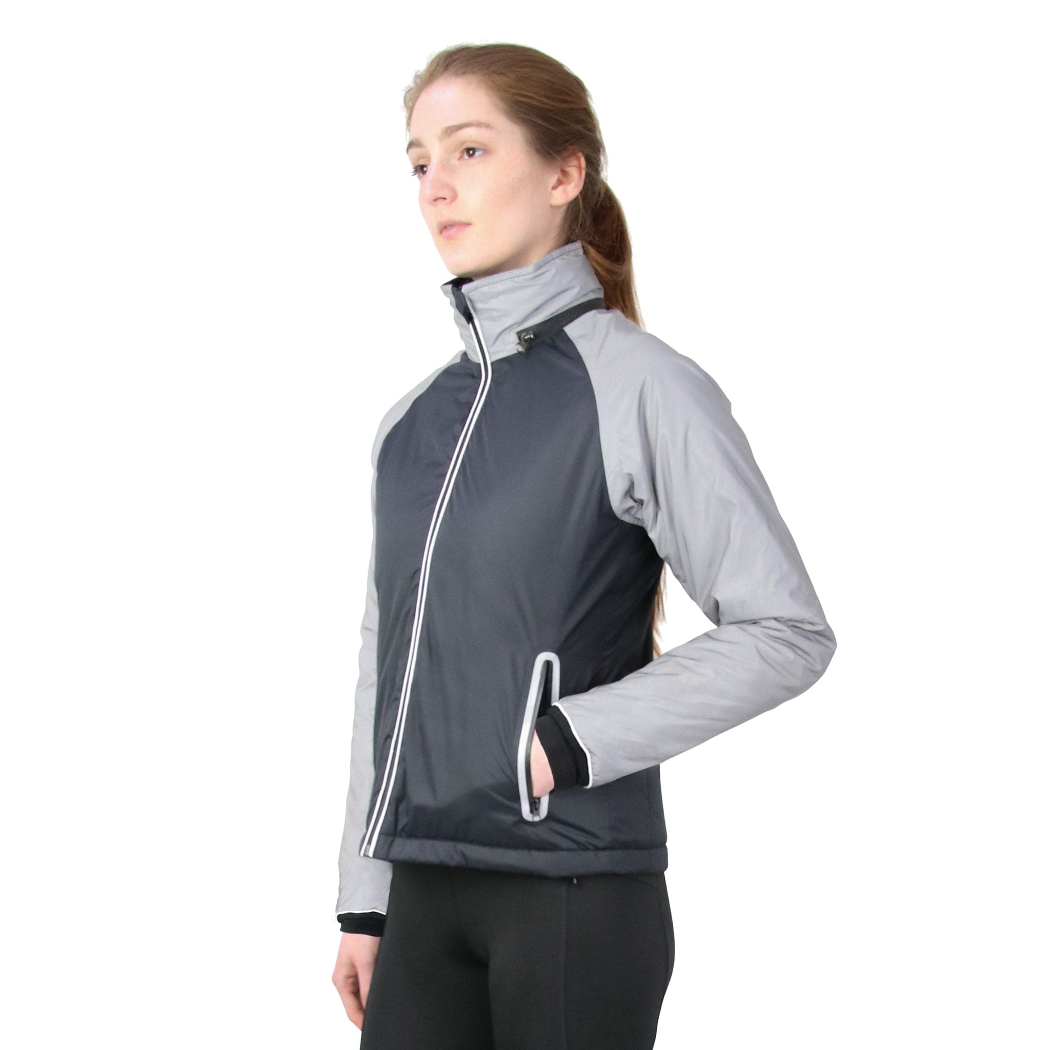 Hy Equestrian Silva Flash Reflective Hi Viz Waterproof Padded Jacket 33572 Black and Silver Front
