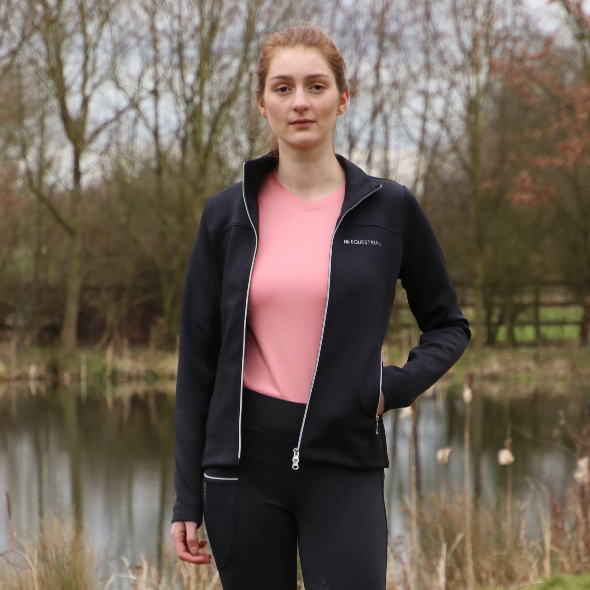 Hy Equestrian Synergy Flex Jacket 30160 Black Front On Model Unzipped