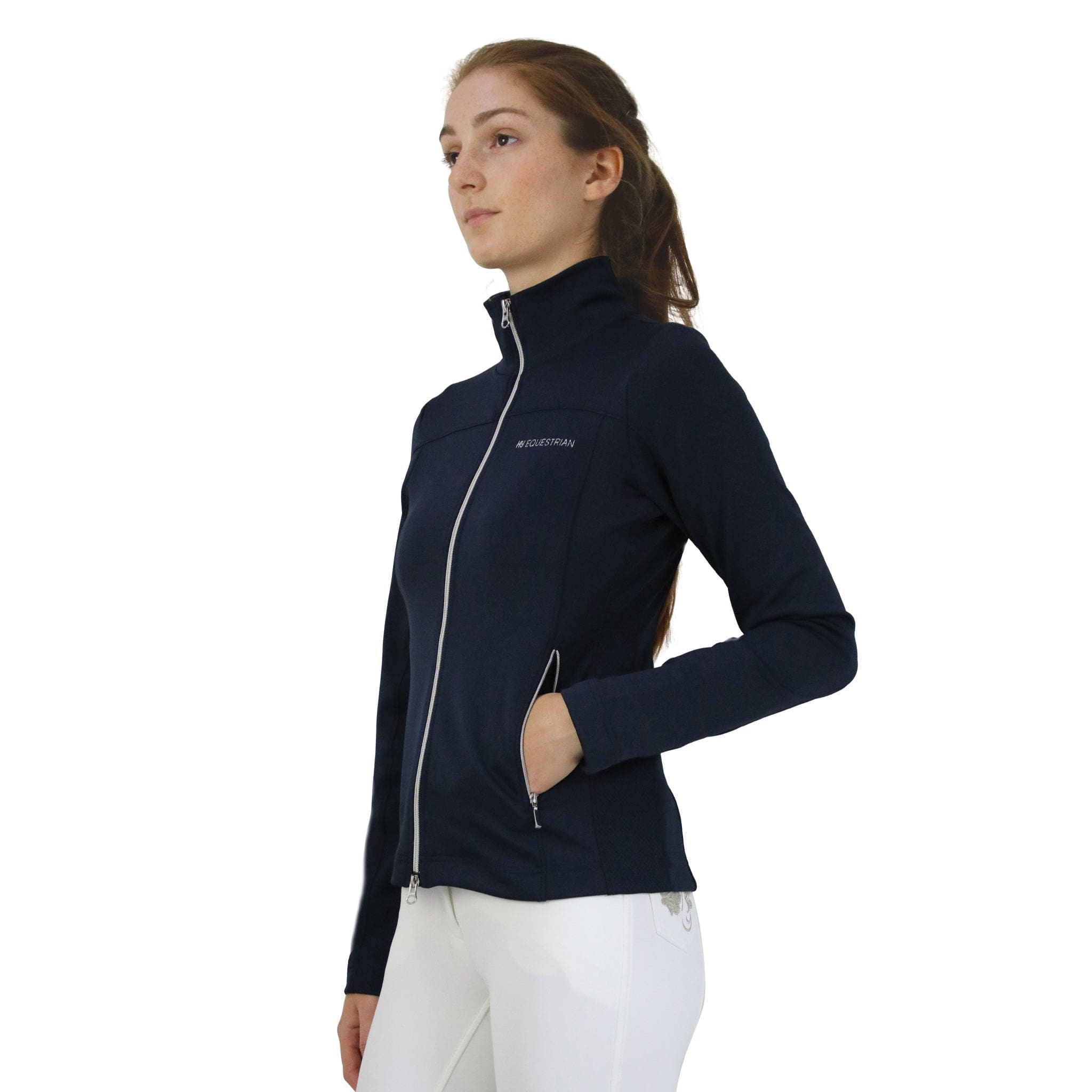 Hy Equestrian Synergy Flex Jacket 30160 Navy Front On Model