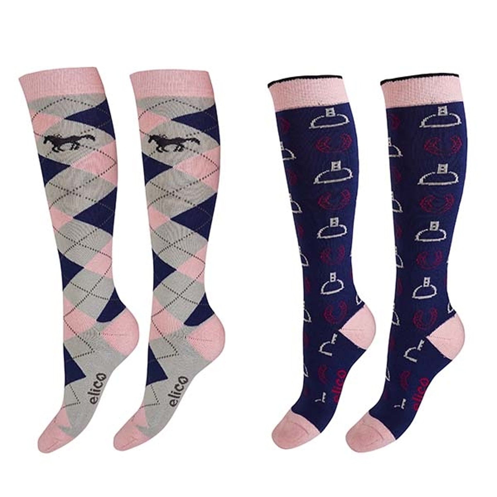 Elico Milan Riding Socks Blue and Pink Socks
