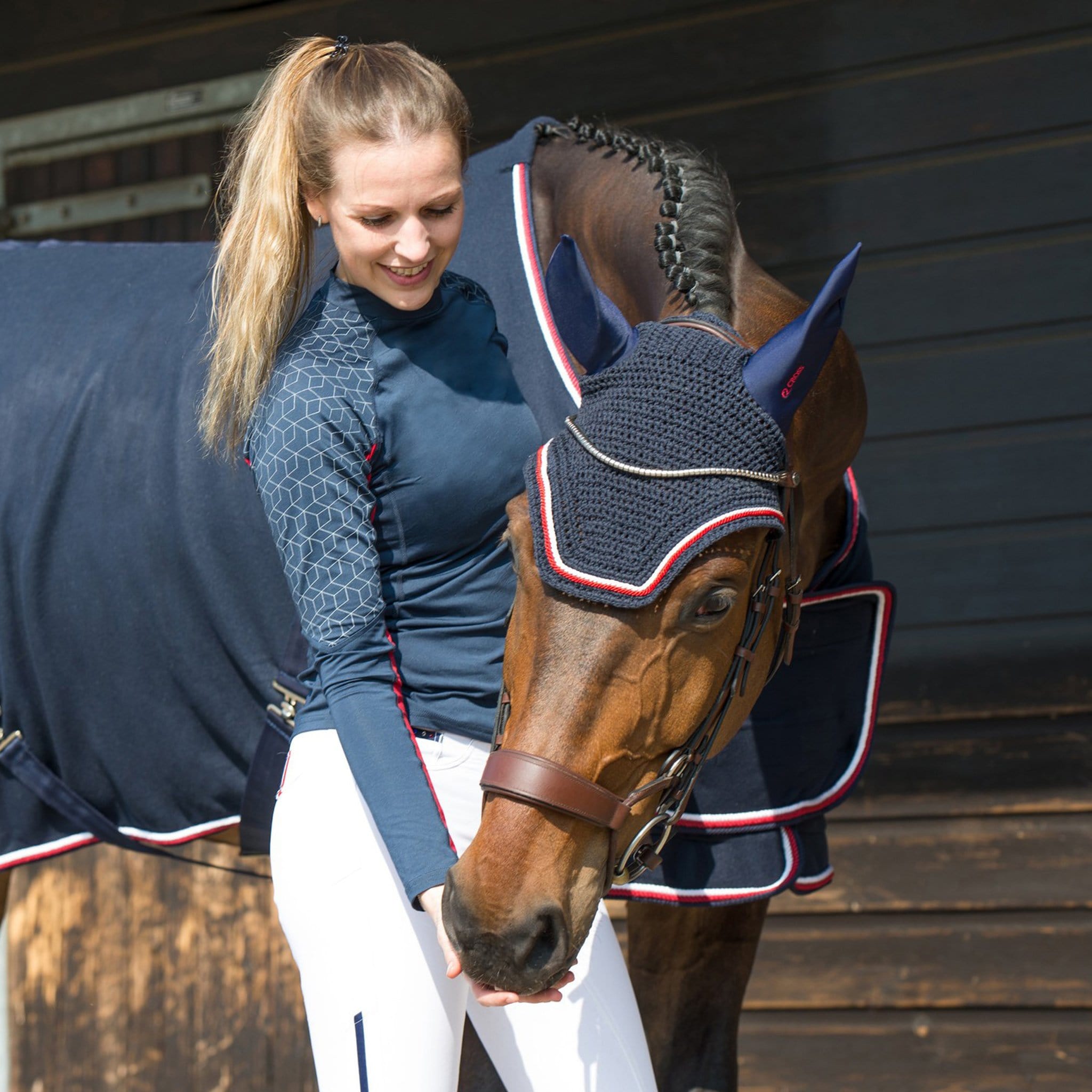 QHP Eldorado Ear Bonnet Navy - Pony Size