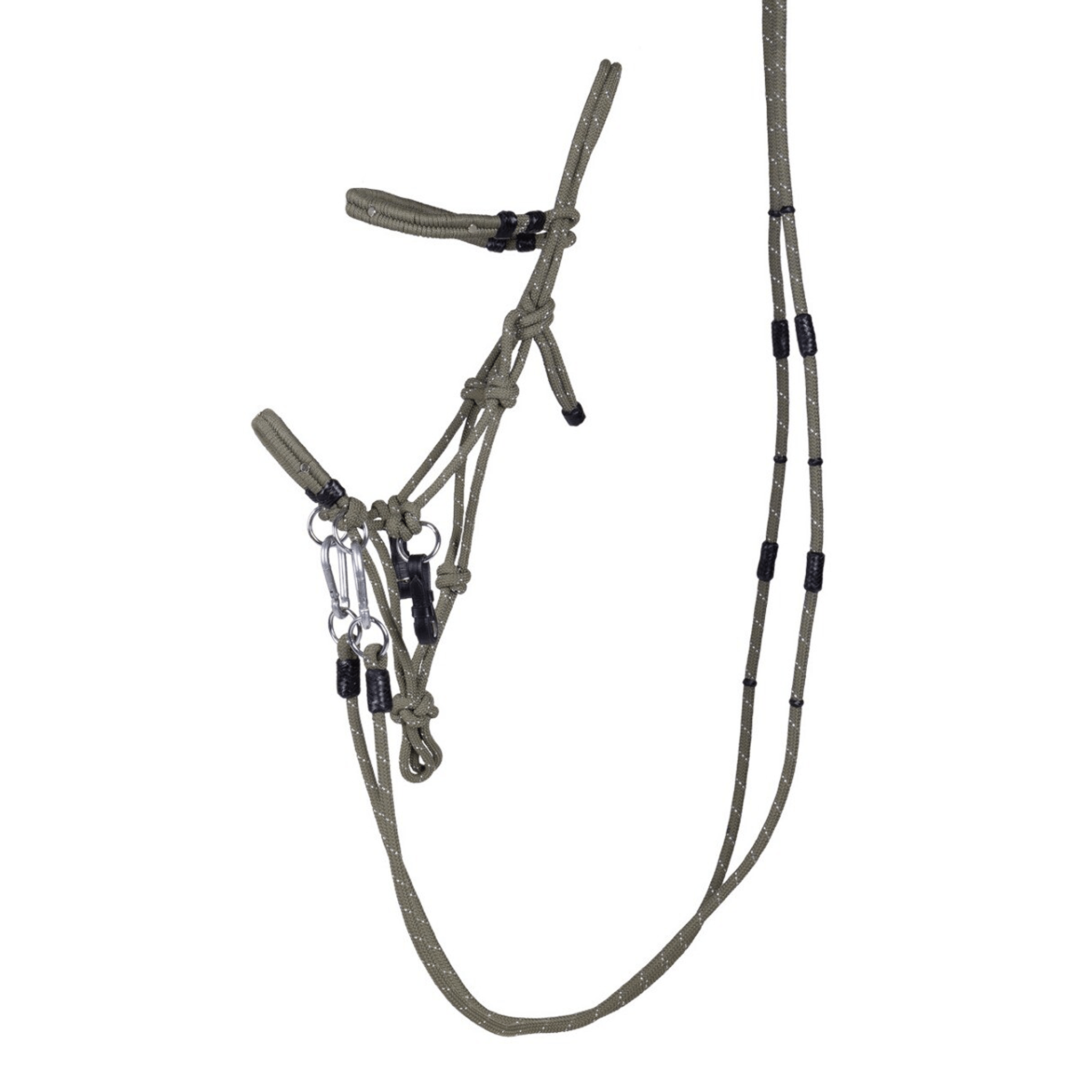 Qhp Multifunctional Rope Halter With Reins - Extra Full · Olive