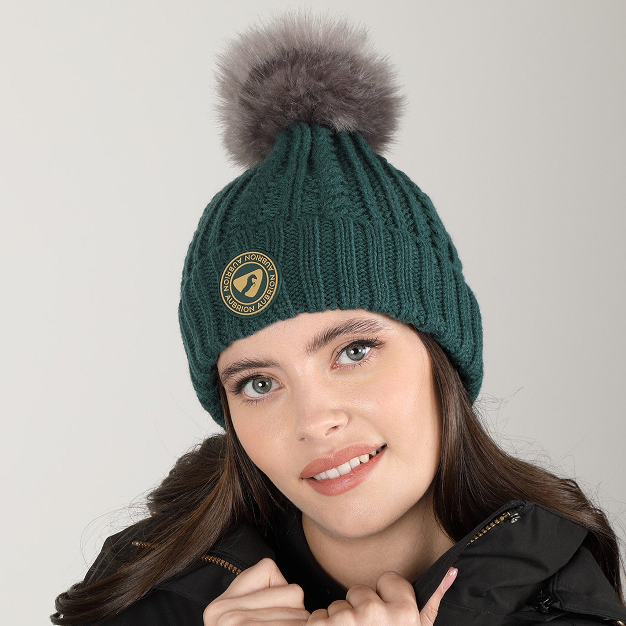 Aubrion Pimlico Bobble Hat 8168 Dark Green On Model