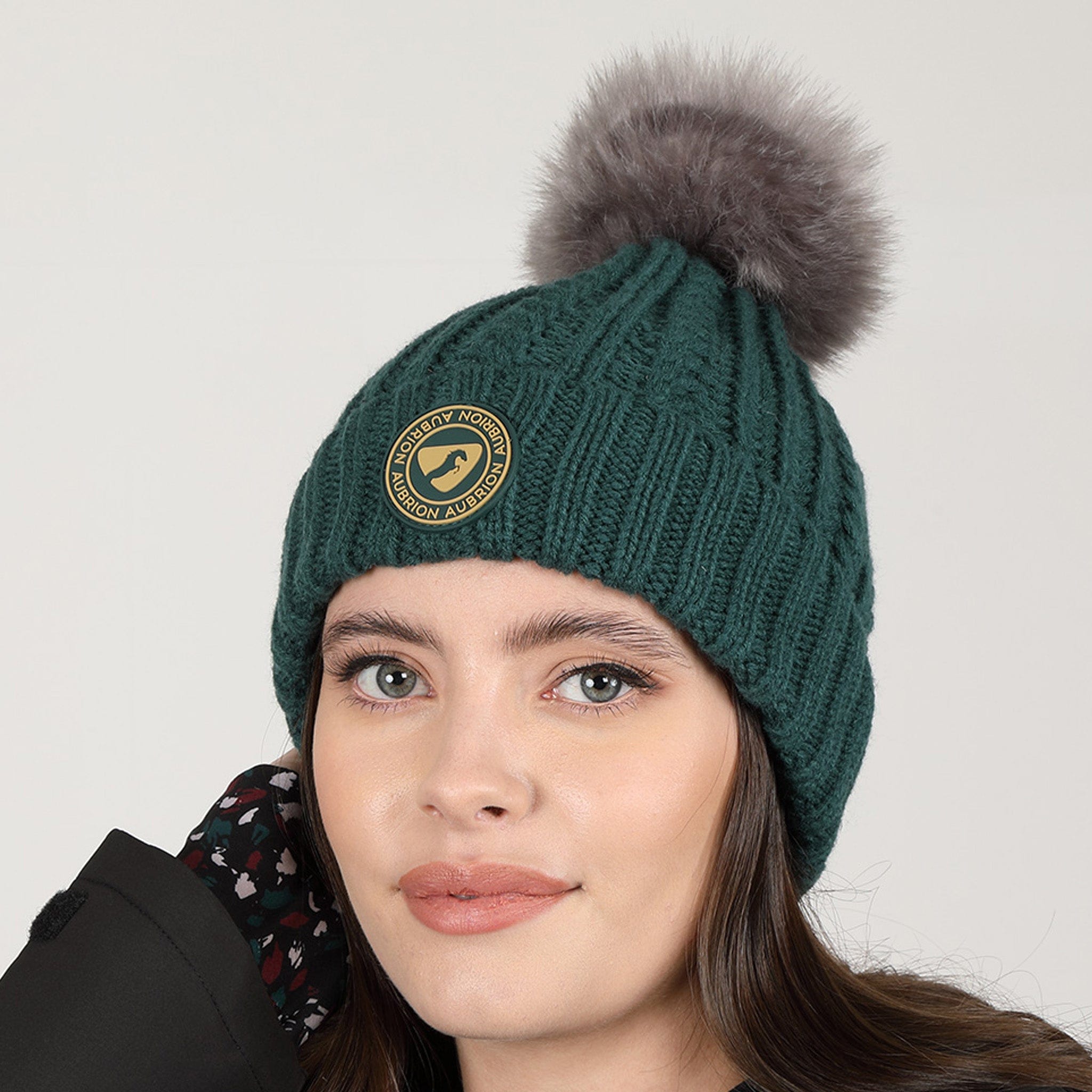 Aubrion Pimlico Bobble Hat 8168 Dark Green On Model Close Up