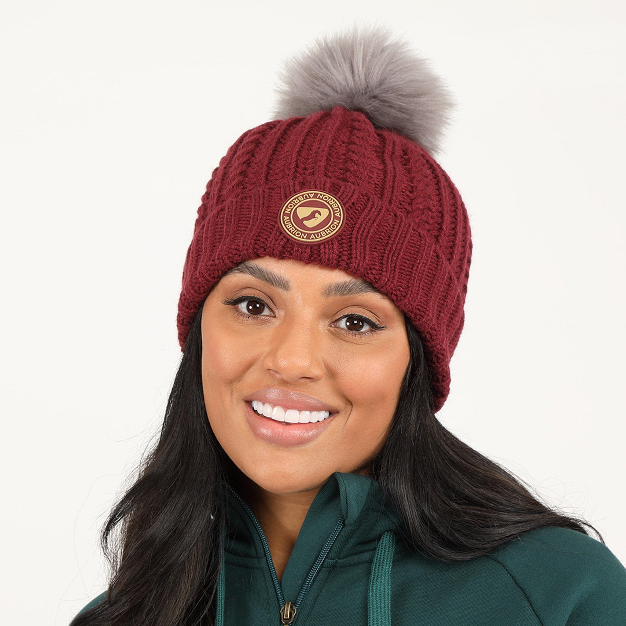 Aubrion Pimlico Bobble Hat 8168 Wine Red Front On Model