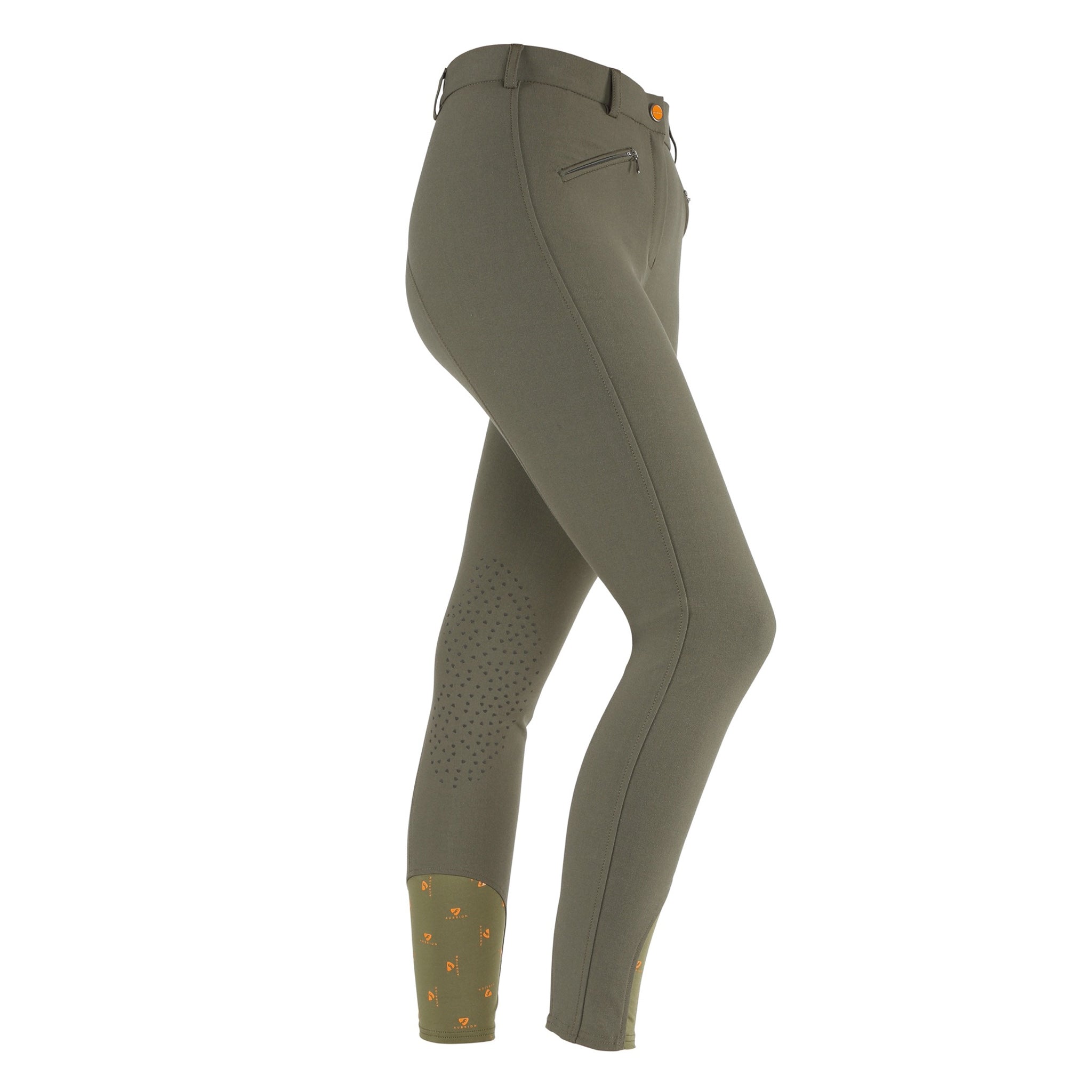 Aubrion Children's Thompson Silicone Knee Patch Breeches - 13 - 14 Years · Olive