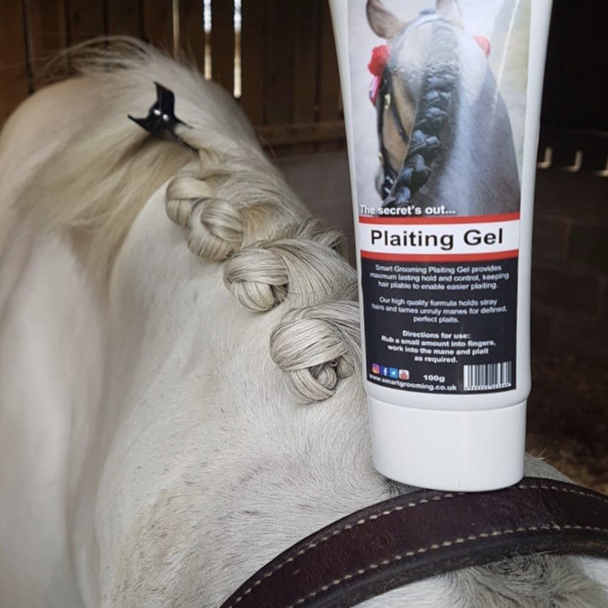 Smart Grooming Plaiting Gel On Grey Horse With Plaits
