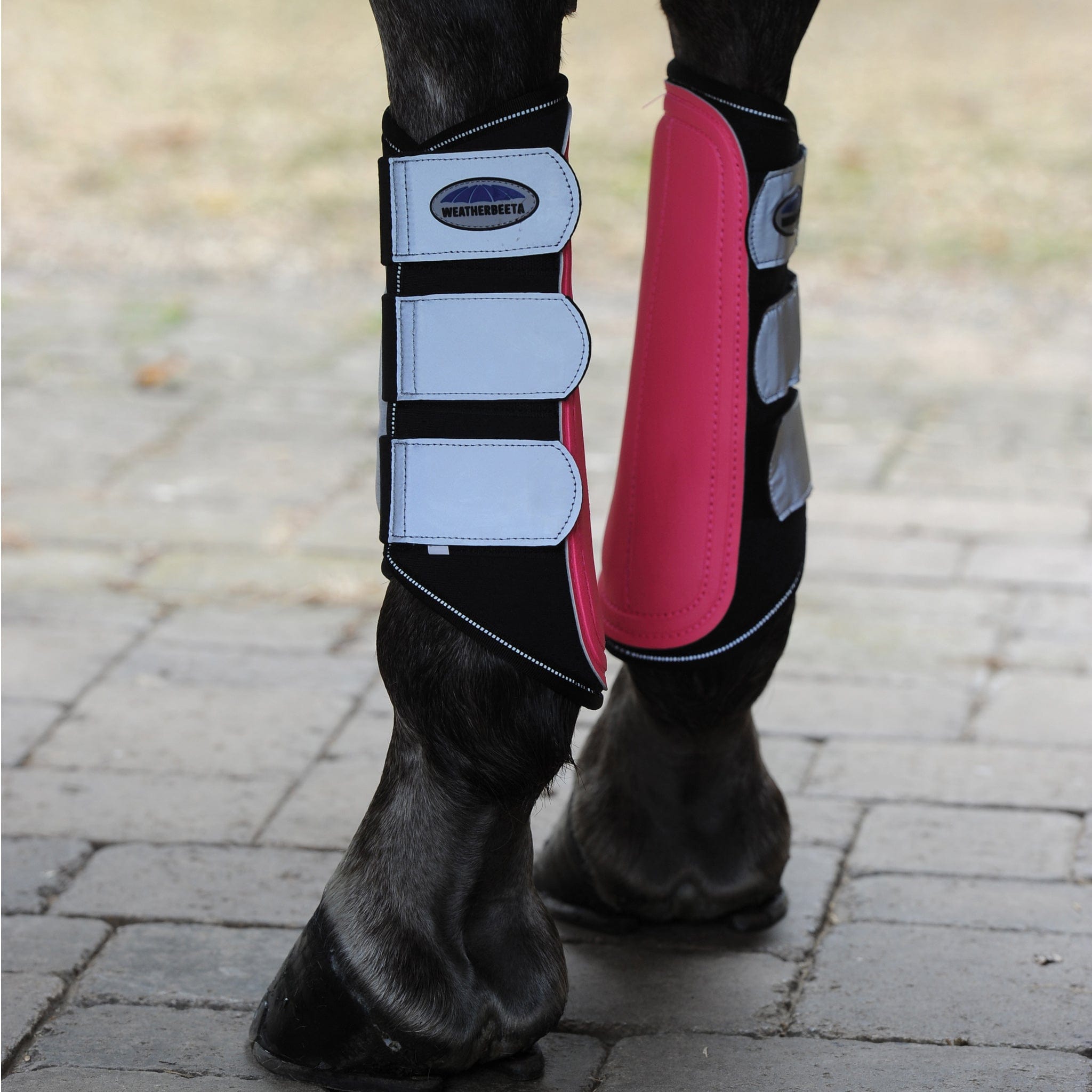 Weatherbeeta Hi Viz Reflective Single Lock Brushing Boots - Pony · Silver and Pink