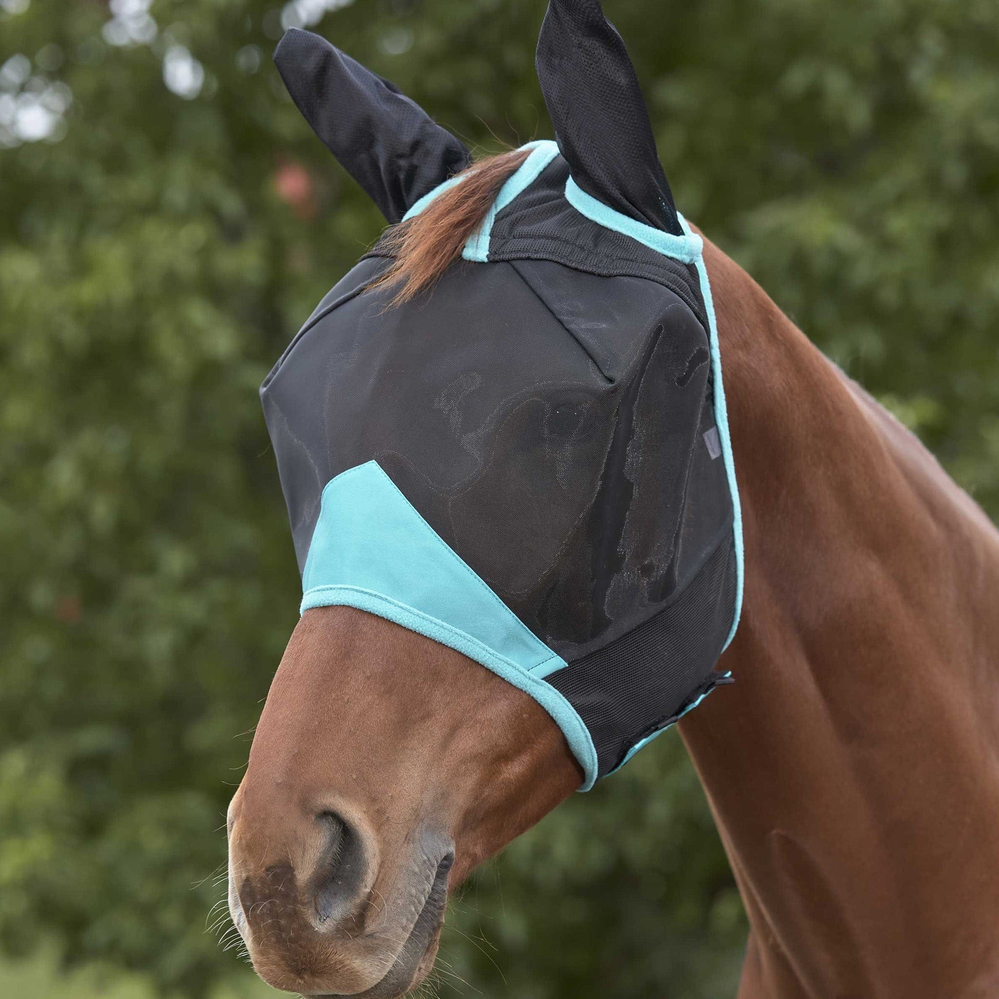 Weatherbeeta Comfitec Deluxe Fine Mesh Mask with Ears - Full · Black/Turquoise