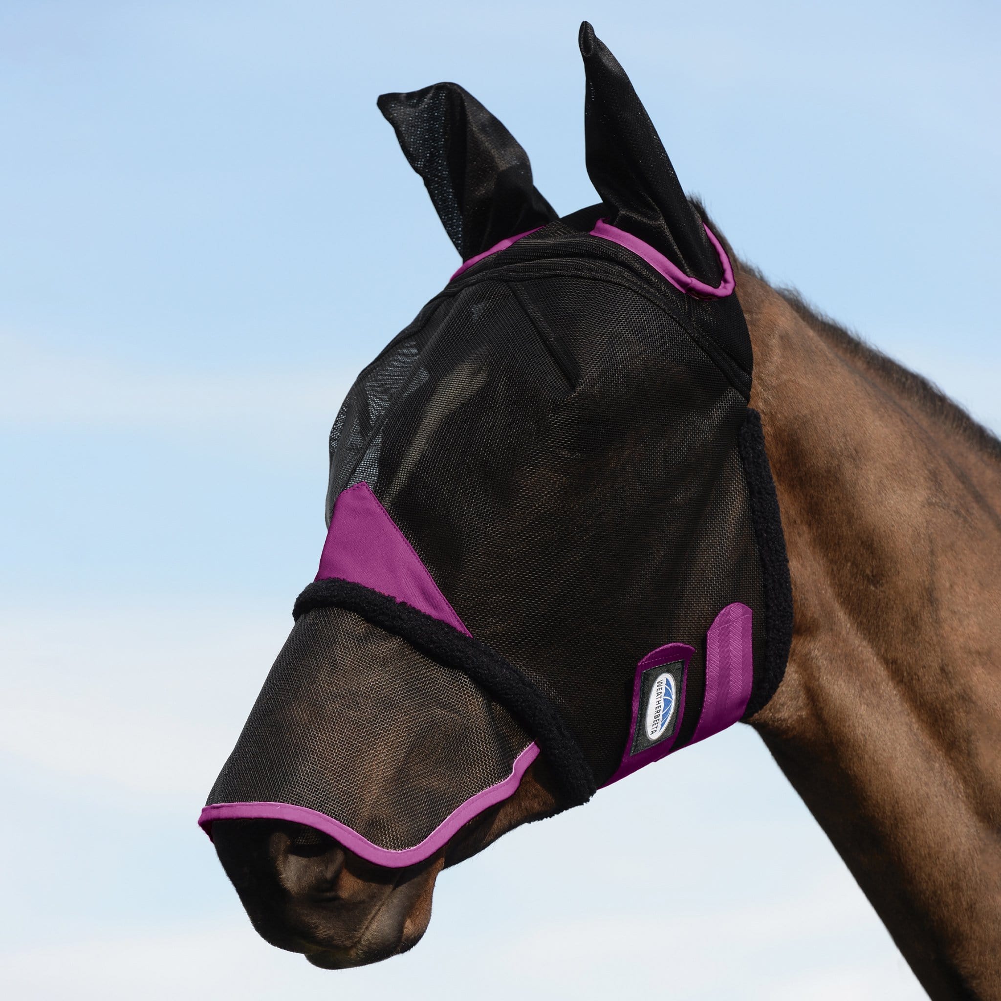 Weatherbeeta Durable Mesh Fly Mask With Ears and Nose 1003149001 Black and Purple