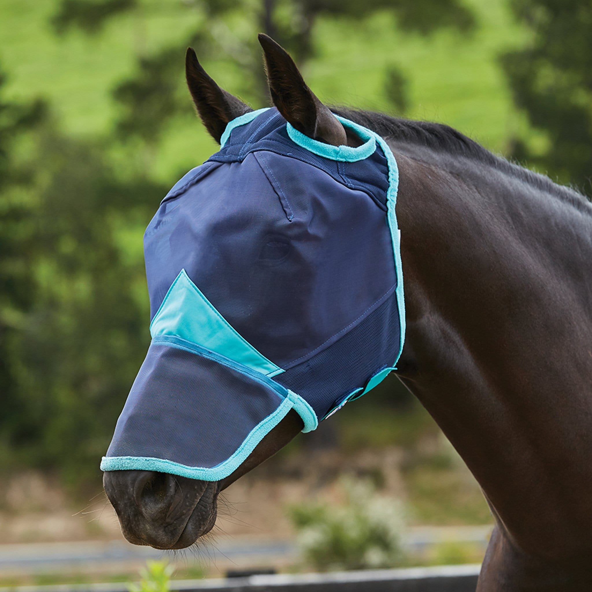Weatherbeeta Fine Mesh Fly Mask With Nose 1003158001 Navy and Turquoise