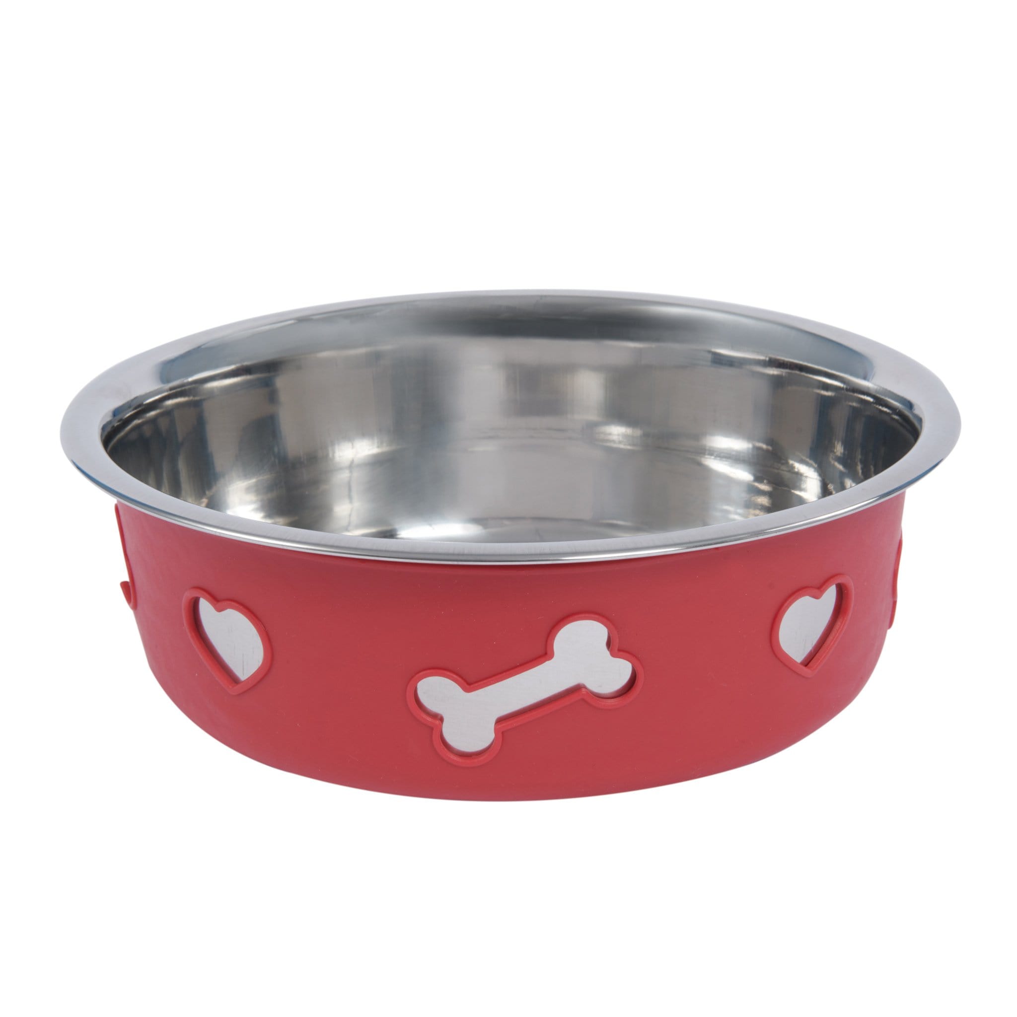 Weatherbeeta Non-Slip Stainless Steel Silicone Bone Dog Bowl - 21cm · Raspberry