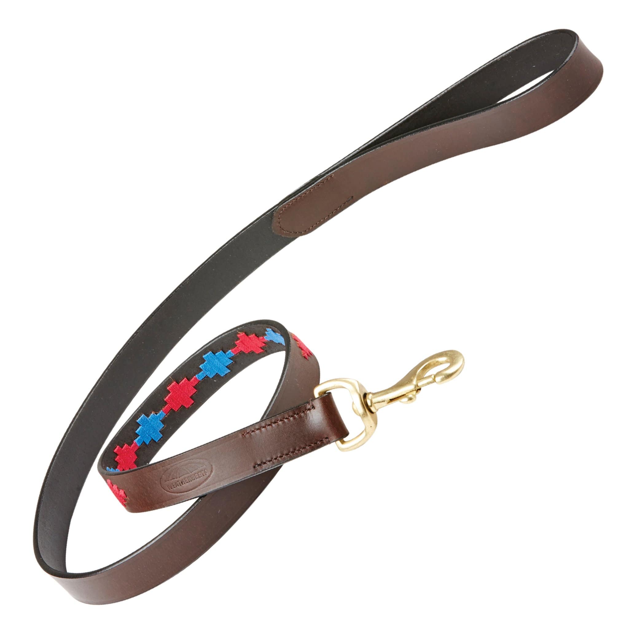 Weatherbeeta Polo Leather Dog Lead - Beaufort Brown, Pink and Blue