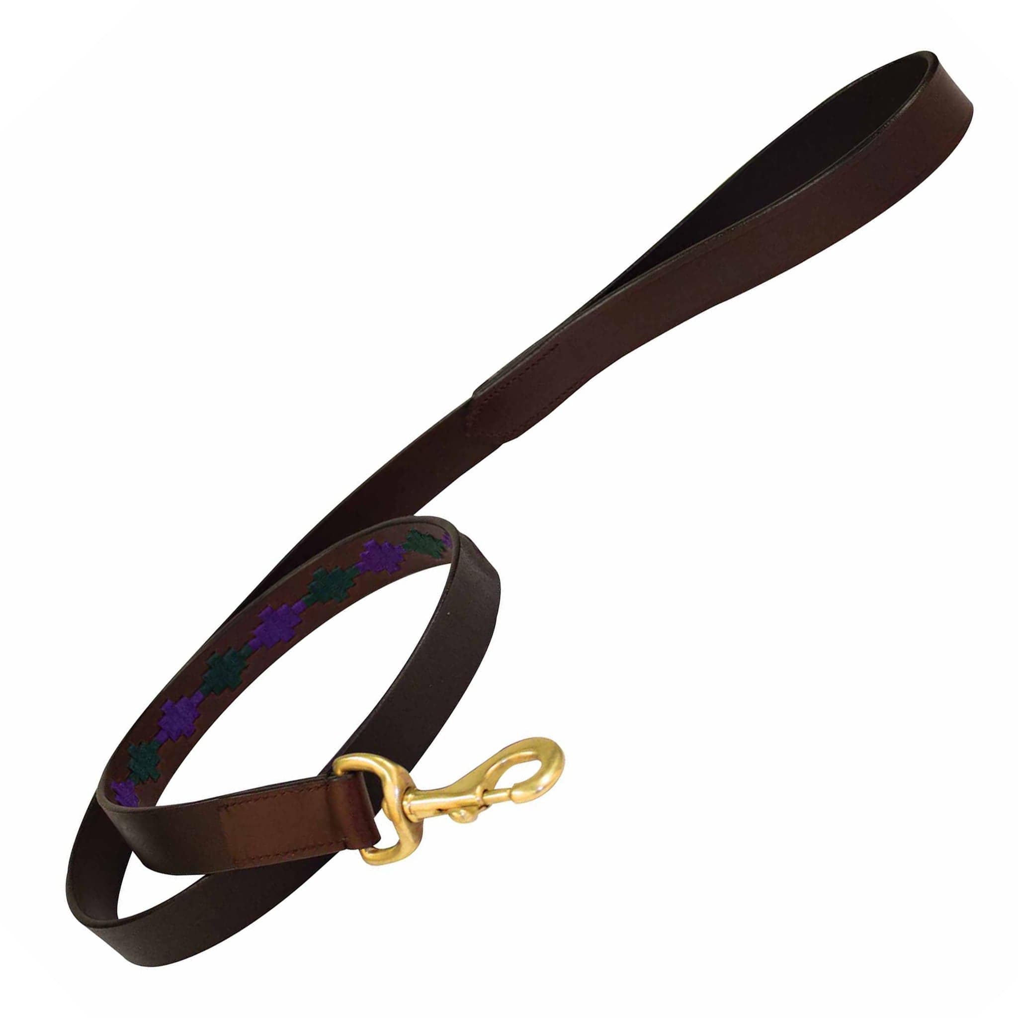 Weatherbeeta Polo Leather Dog Lead - Beaufort Brown, Purple and Teal