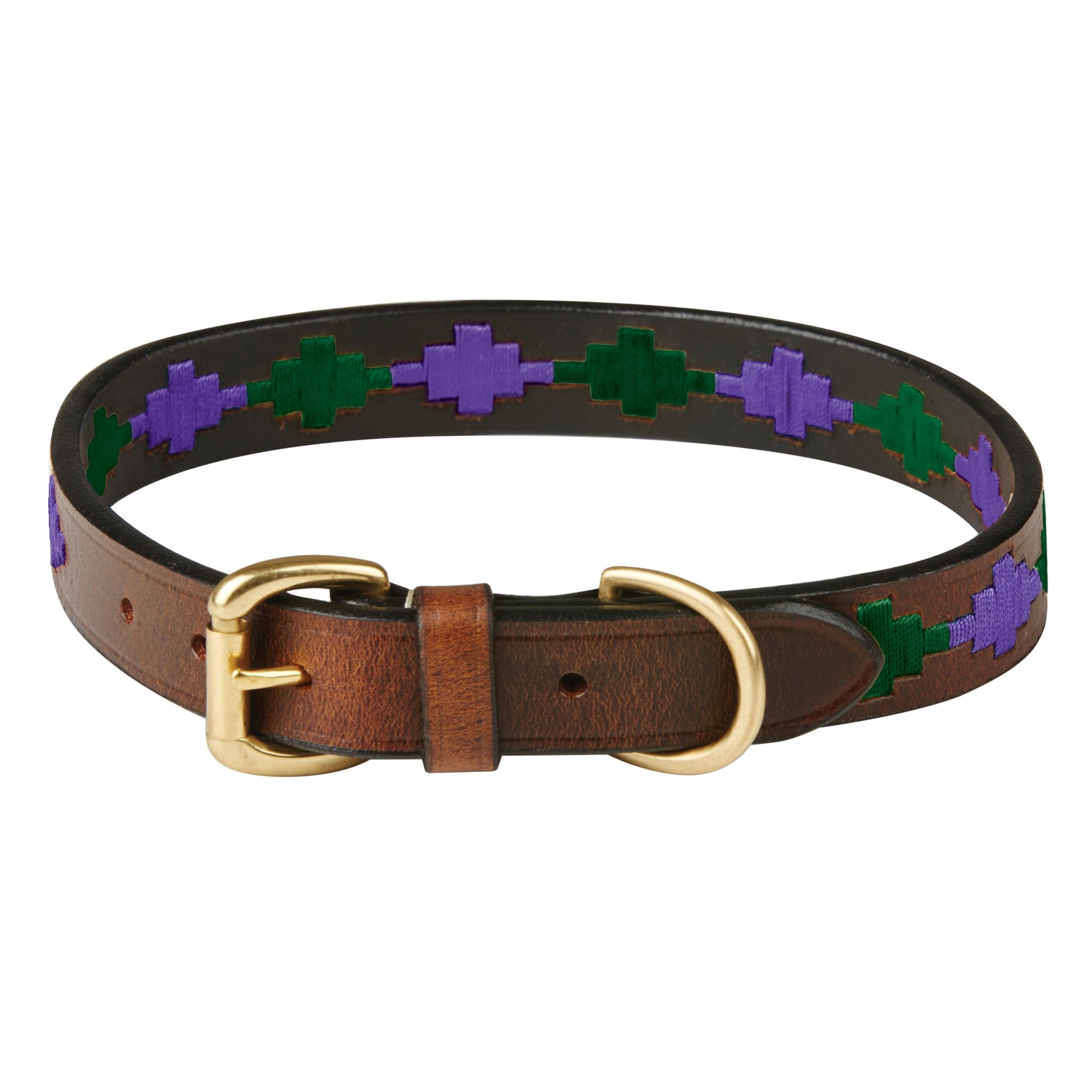 Weatherbeeta Polo Leather Dog Collar - Large · Beaufort Brown, Purple and Teal