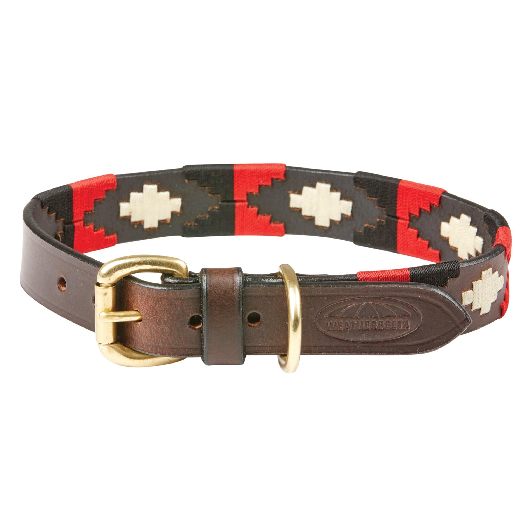 Weatherbeeta Polo Leather Dog Collar - X-Small · Cowdray Brown, Black, Red And White