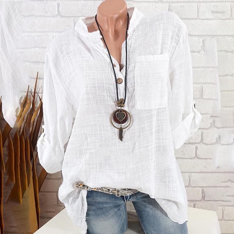 Band Collar Single Breasted Plain Blouses