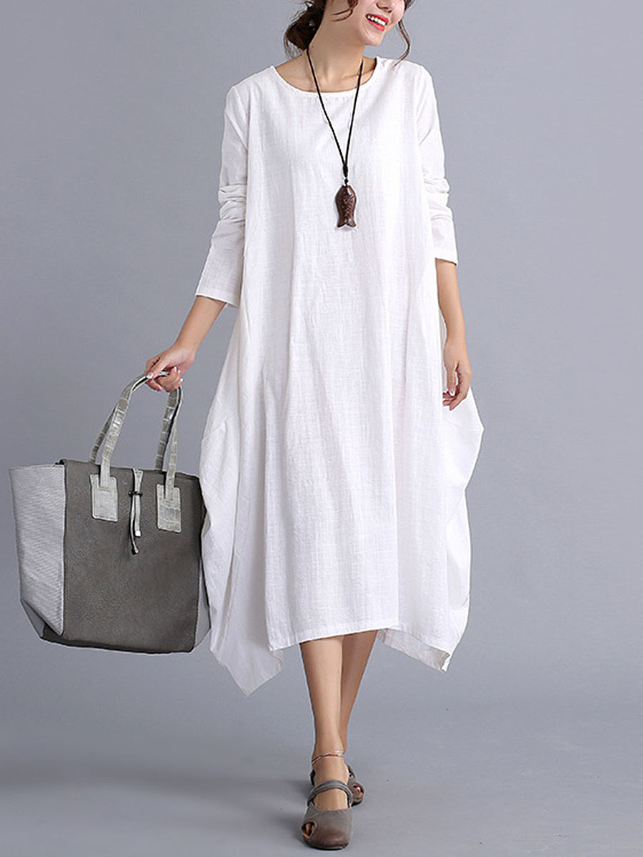Oversized Round Neck Pocket Plain Maxi Dress