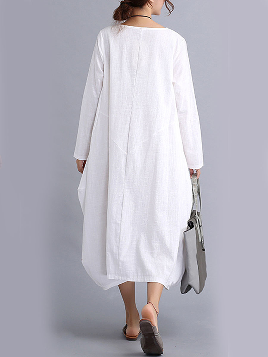 Oversized Round Neck Pocket Plain Maxi Dress