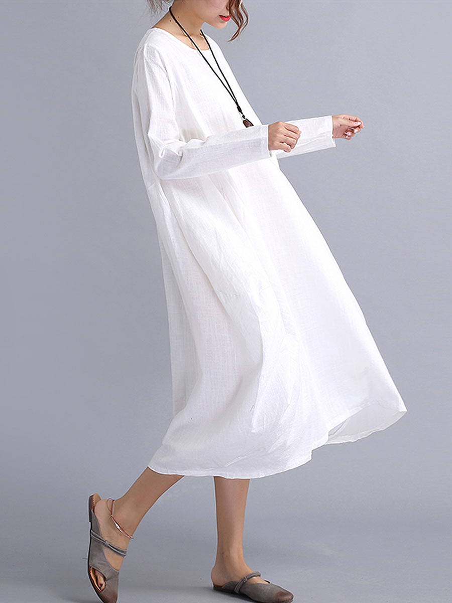 Oversized Round Neck Pocket Plain Maxi Dress