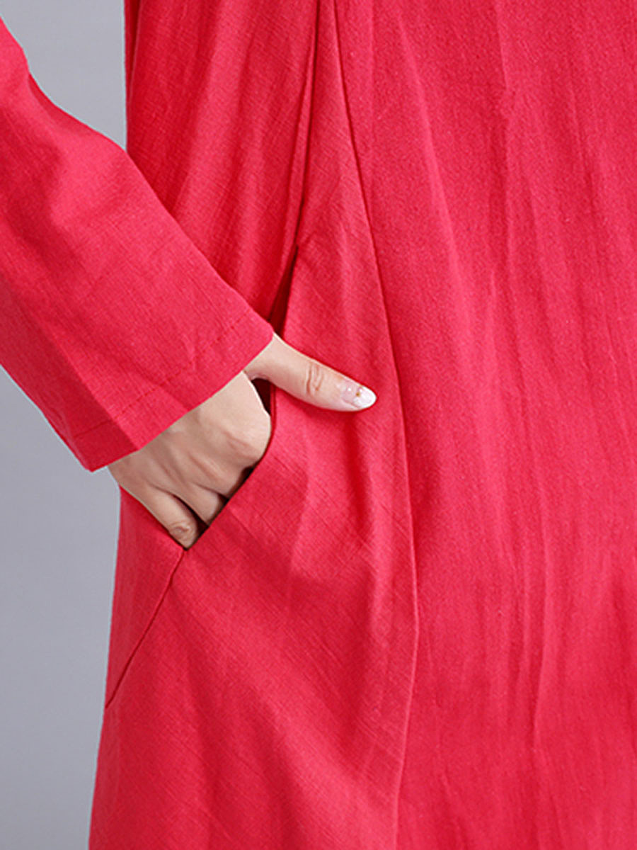Oversized Round Neck Pocket Plain Maxi Dress