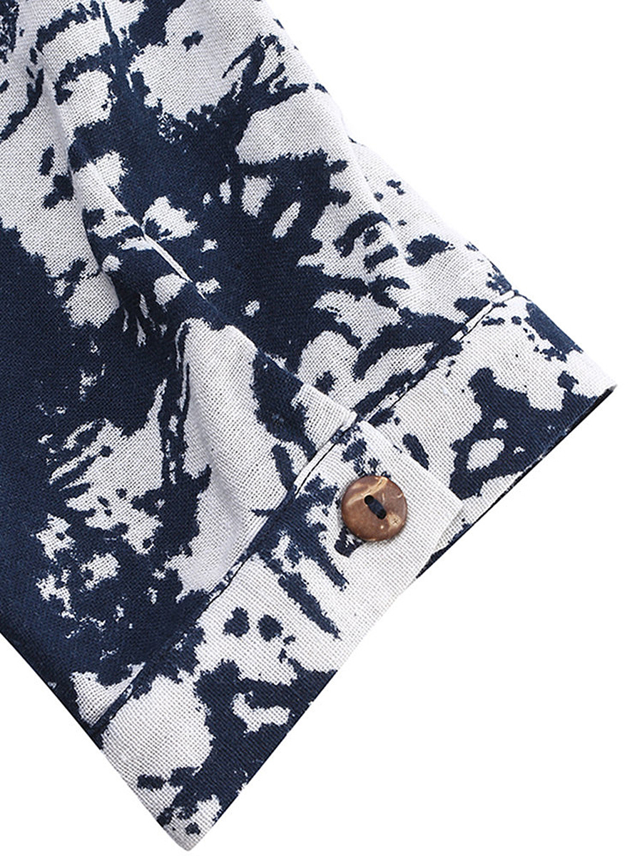 V-Neck Abstract Print Pocket Cotton/Linen Maxi Dress