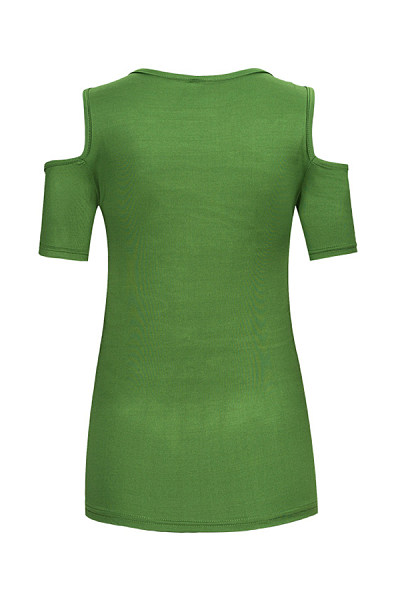 Deep V Neck Cutout Lace Up Plain T-Shirts