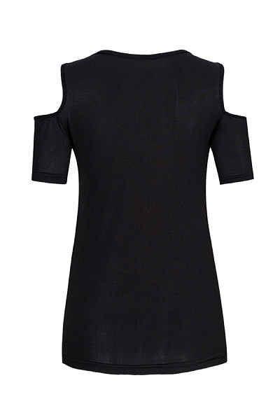 Deep V Neck Cutout Lace Up Plain T-Shirts