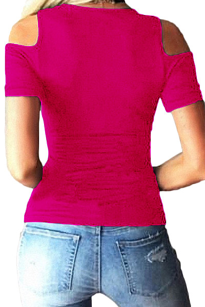 Deep V Neck Cutout Lace Up Plain T-Shirts