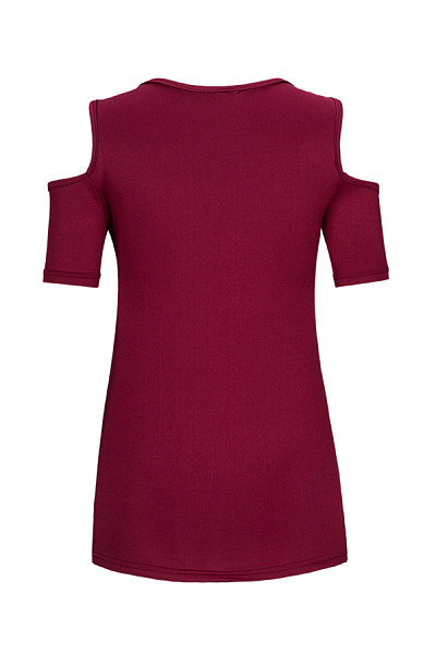 Deep V Neck Cutout Lace Up Plain T-Shirts