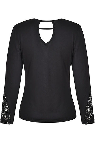 Deep V Neck Back Hole Hollow Out Plain T-Shirts