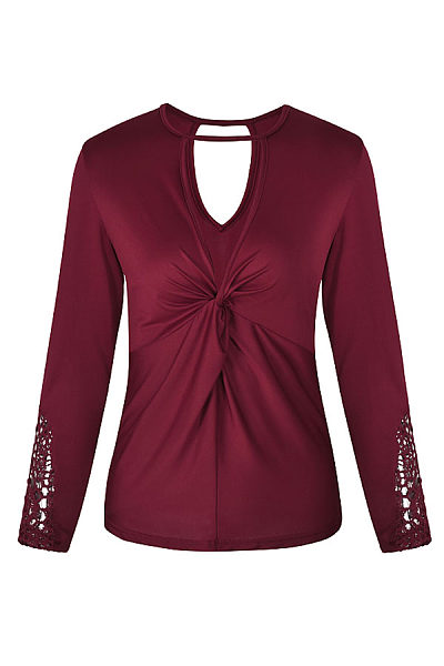 Deep V Neck Back Hole Hollow Out Plain T-Shirts