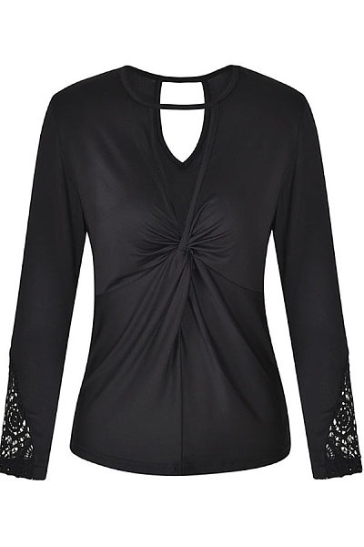 Deep V Neck Back Hole Hollow Out Plain T-Shirts