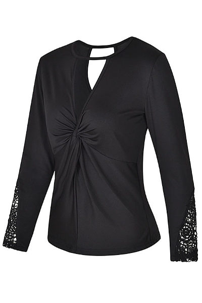 Deep V Neck Back Hole Hollow Out Plain T-Shirts