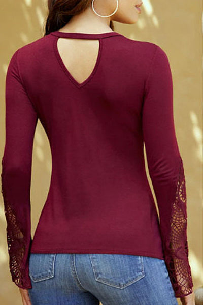 Deep V Neck Back Hole Hollow Out Plain T-Shirts
