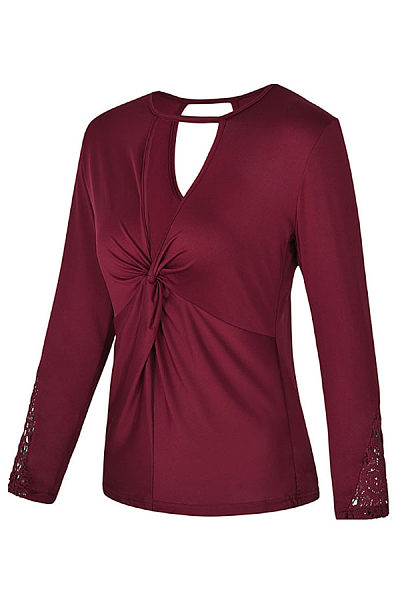 Deep V Neck Back Hole Hollow Out Plain T-Shirts