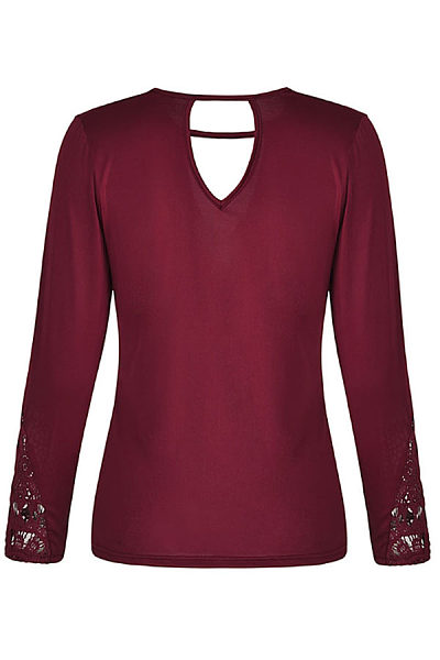 Deep V Neck Back Hole Hollow Out Plain T-Shirts