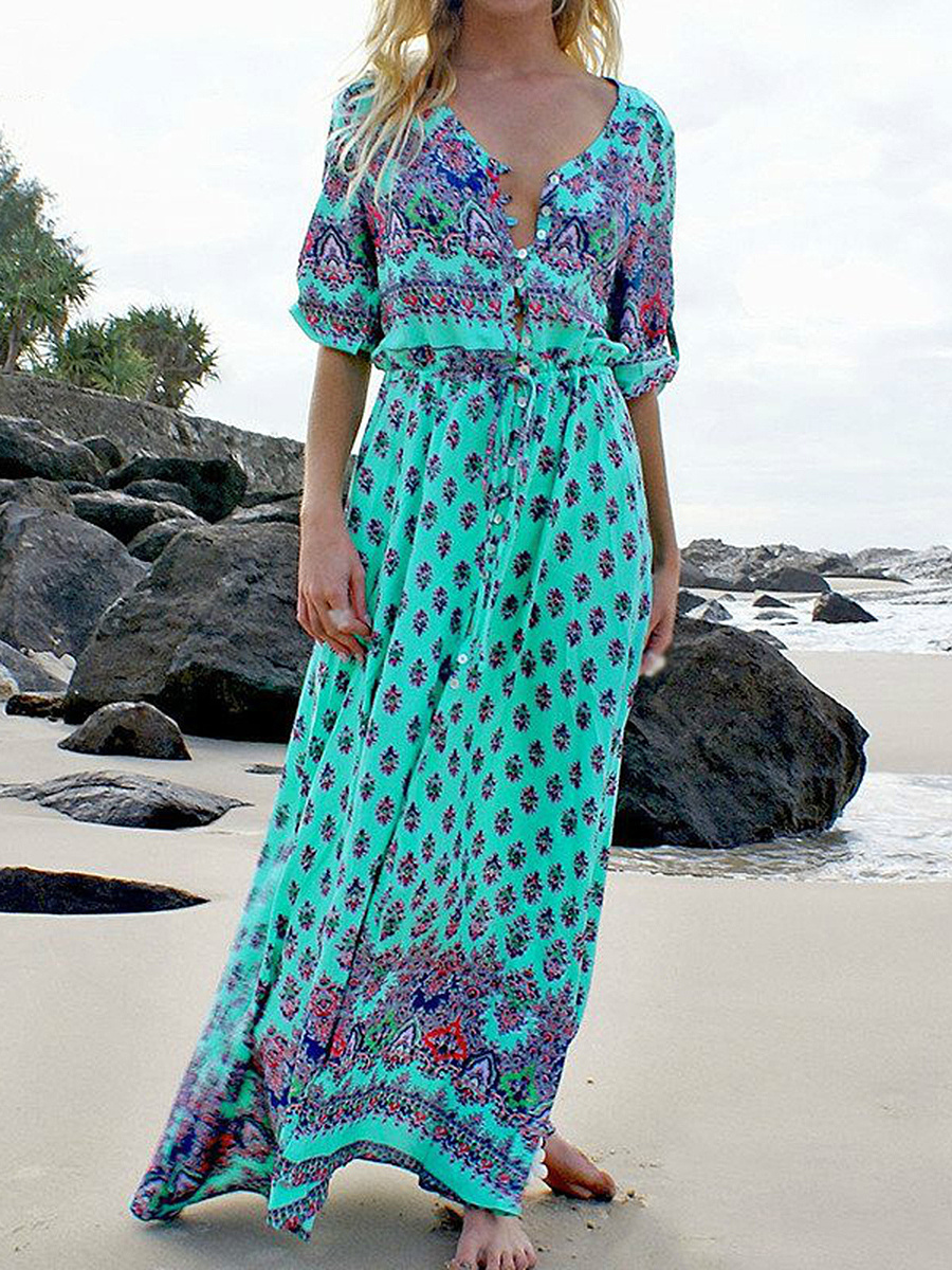 V-Neck Printed Maxi Dress