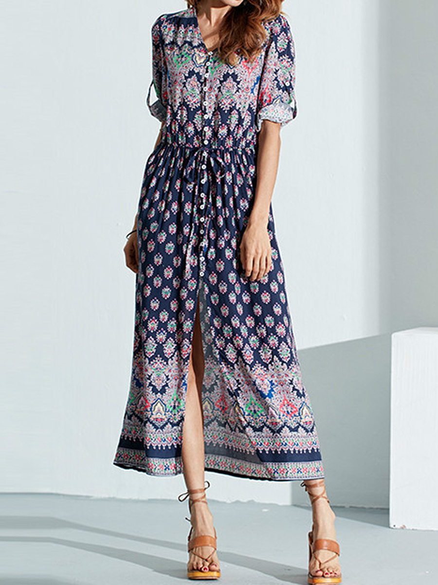 V-Neck Printed Maxi Dress